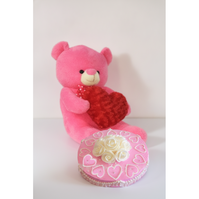 BIRTHDAY GIFT  CAKE AND TEDDY BEAR SIZE 60 AND RED HEART PILLOW  CM 20 - 2 Regalo de Cumpleaños: Pastel, Teddy y Almohada en For