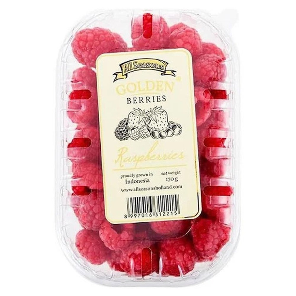 Fresh raspberries in plastic container
