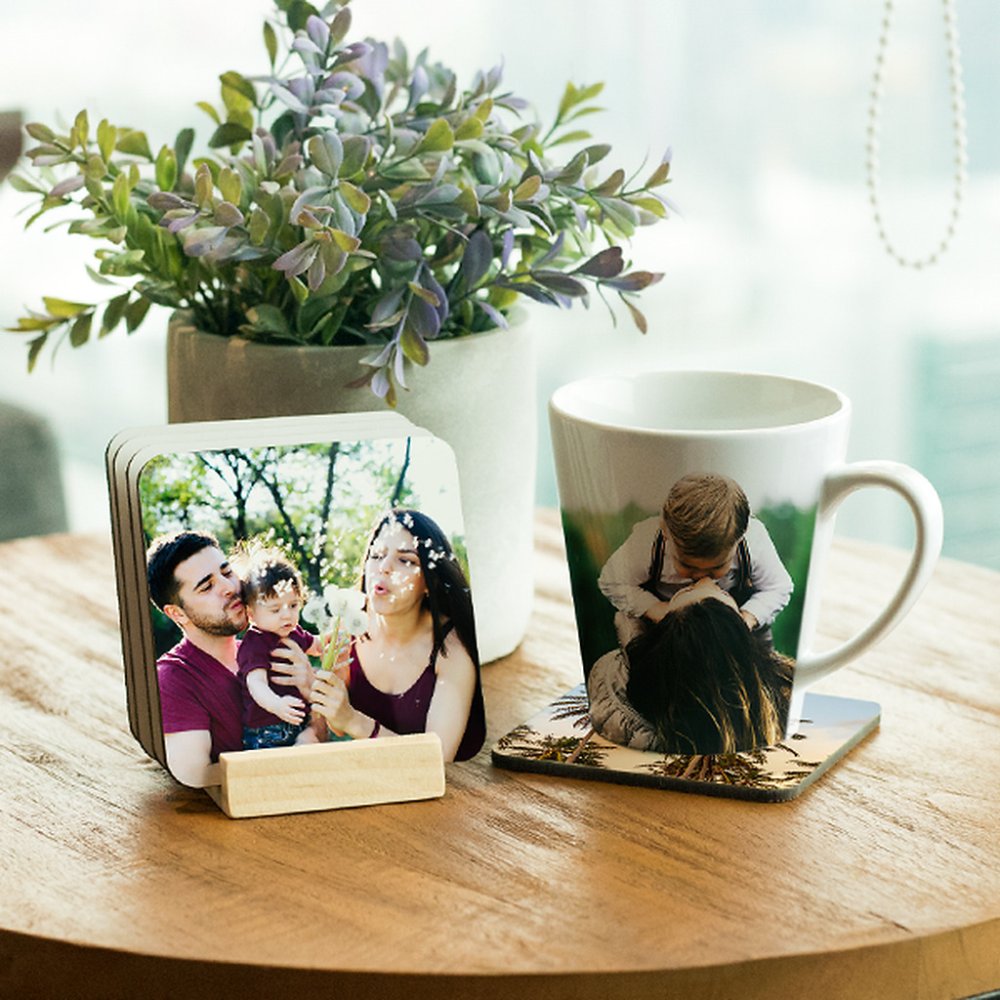 Personalized photo mug and coasters