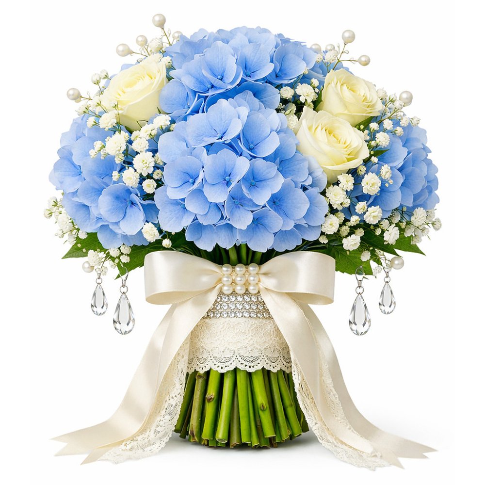 Large artificial blue hydrangea flowers