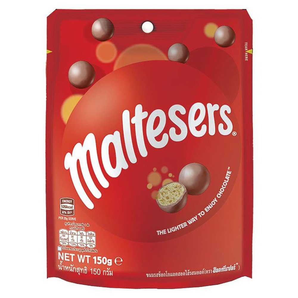 MALTESERS Malted Milk Confectionery Coated with Milk Chocolate 150 g. mælk chokolade pose emballage