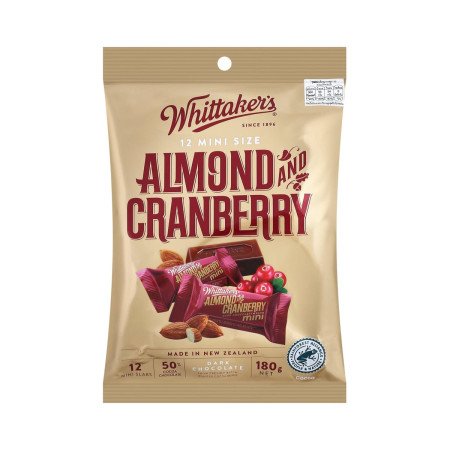 WHITTAKER'S Almond and Cranberry Dark Chocolate Mini Slabs 180g. 12pcs. - 1 