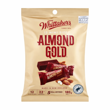 WHITTAKER'S Almond Gold Milk Chocolate Mini Slabs 180g. 12pcs. - 1 