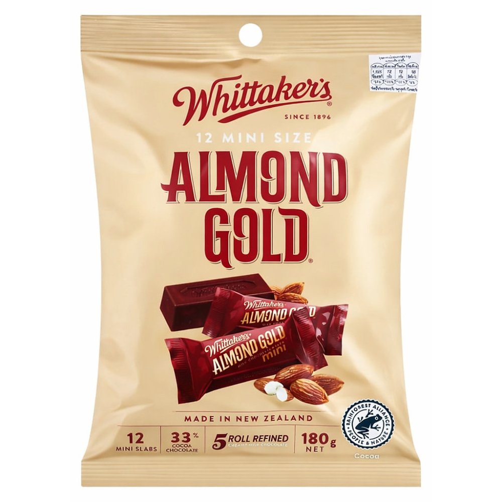 WHITTAKER'S Almond Gold Milk Chocolate Mini Slabs 180g. 12pcs.
