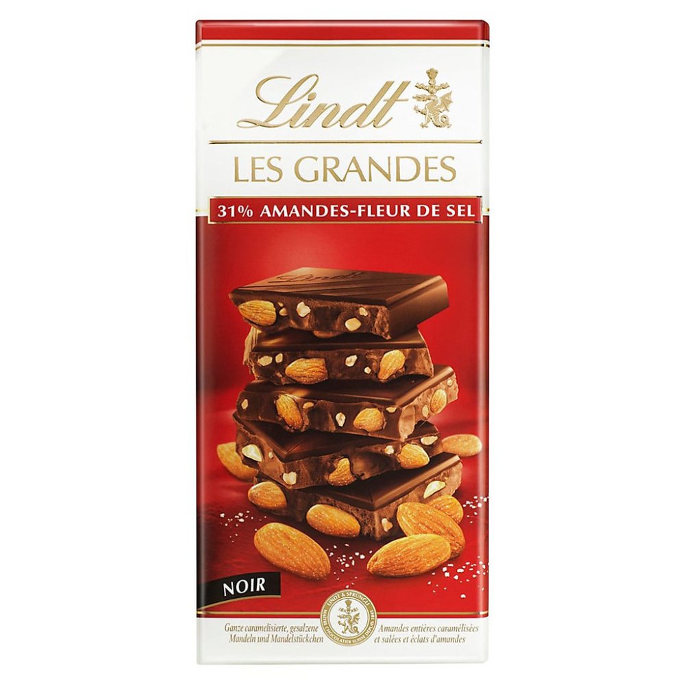 LINDT Les Grandes 31% Almondes Fleur De Sel Chocolate Bar 150 g.