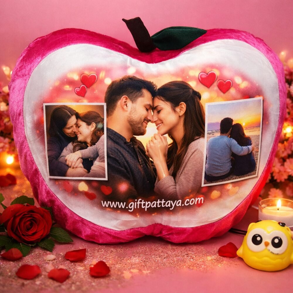 Apple shaped custom photo pillow