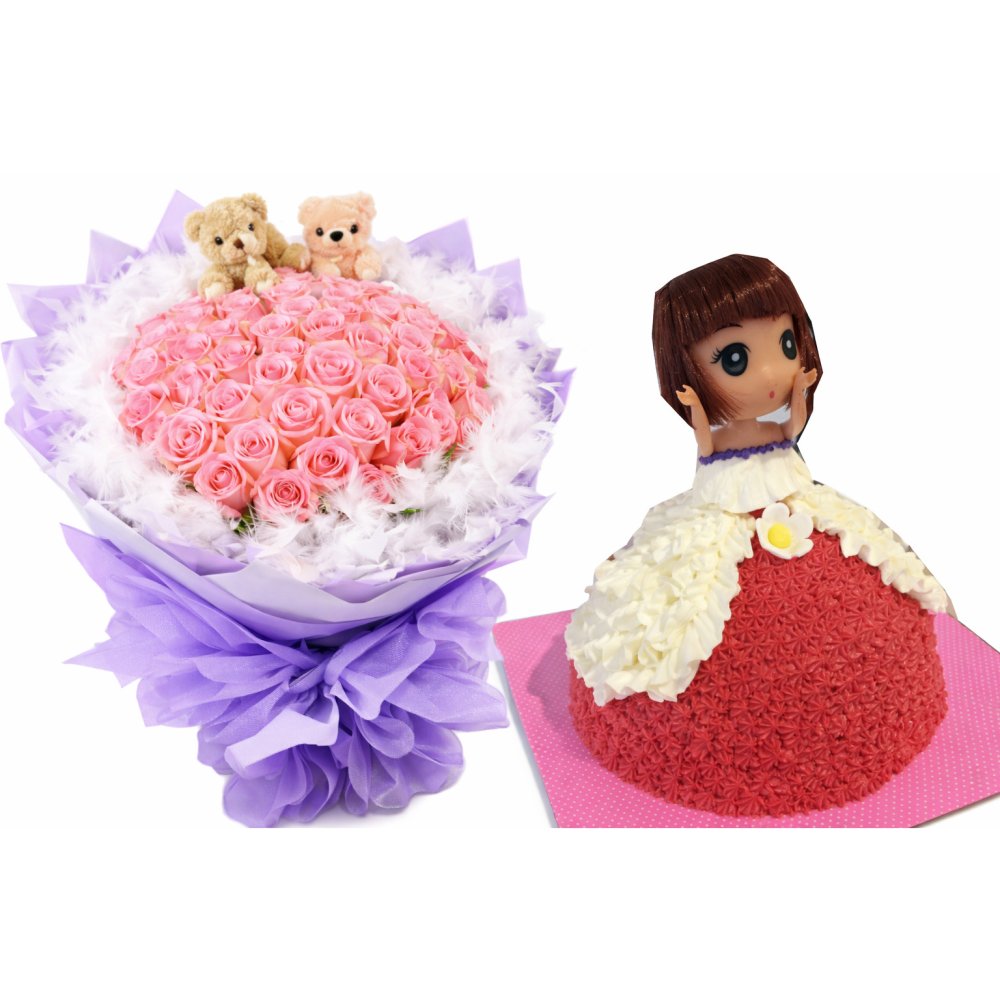 Doll cake with rose flowers
