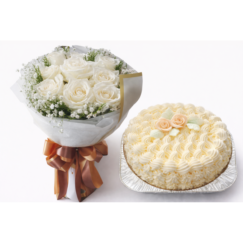  White Rose & Cream Cake Celebration Set – Elegant Gift Combo | GiftPattaya Cakes - Foto 3