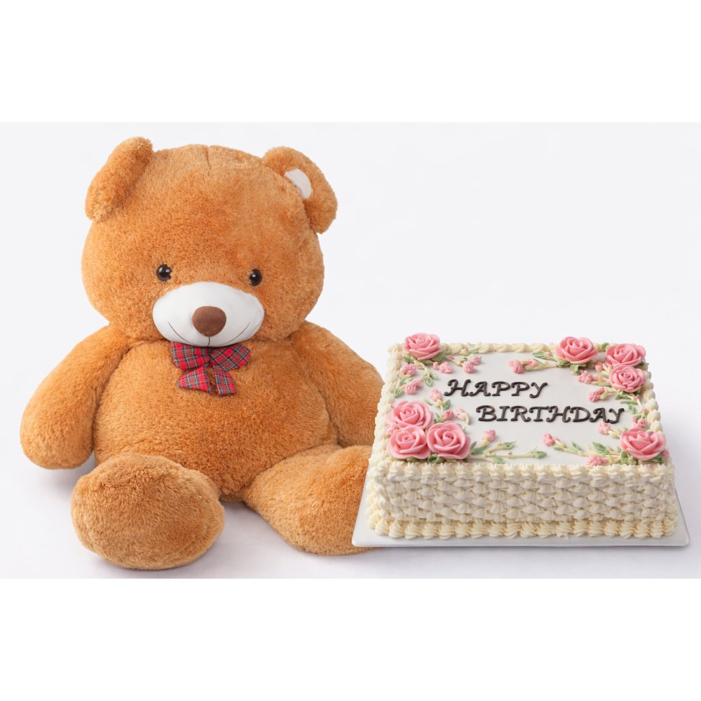 Teddy bear and birthday cake