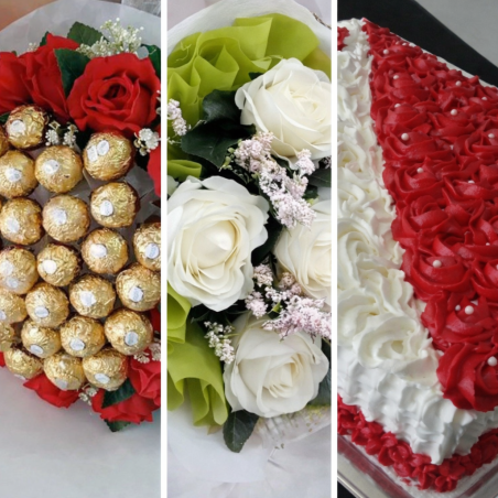 Roses, chocolates and cake set