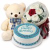 Teddy bear, roses, birthday cake