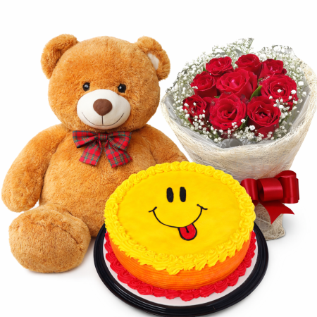  Teddy Bear, Red Roses & Smiley Cake Gift Set Birthday - Foto 4