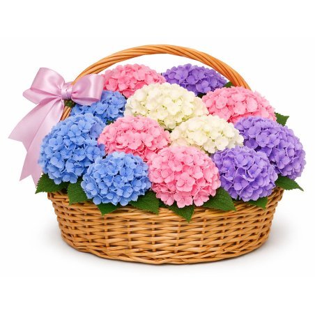 Pastel hydrangea bouquet wicker basket