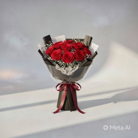 باقة ورد أحمر مع جيبسوفيلا