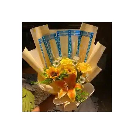  Yellow Money Bouquet with Artificial Flowers Home - Foto 1