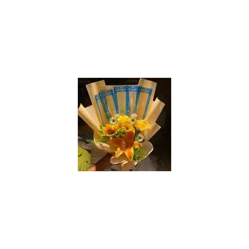  Yellow Money Bouquet with Artificial Flowers Home - Foto 1