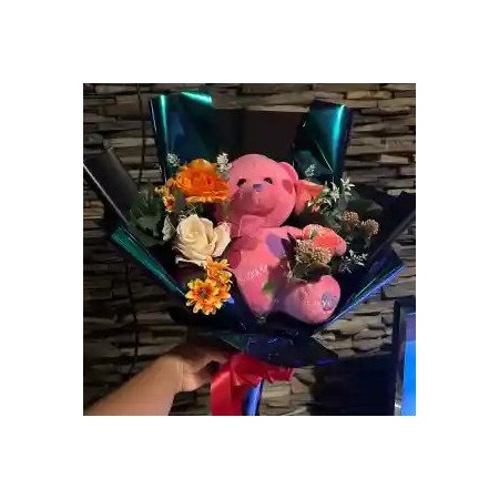  Teddy Bear 25 cm with Artificial Flowers Bouquet Last Chance Deals - Foto 1