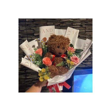  teddy bear with Artificial Flowers boquete Last Chance Deals - Foto 1