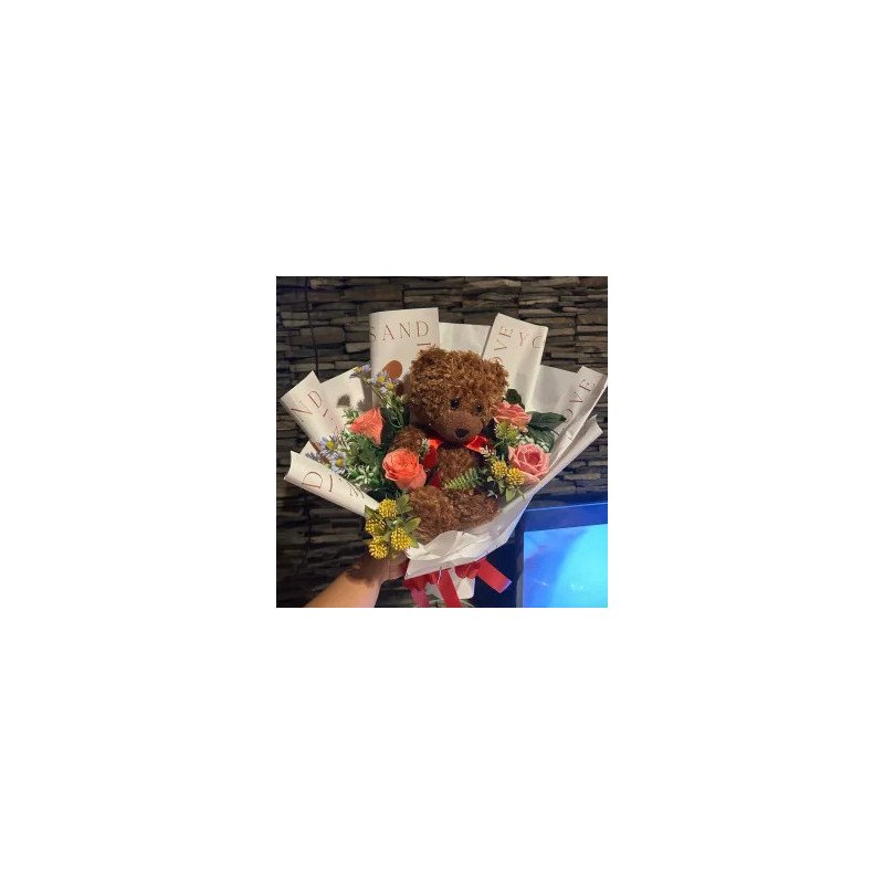  teddy bear with Artificial Flowers boquete Last Chance Deals - Foto 1