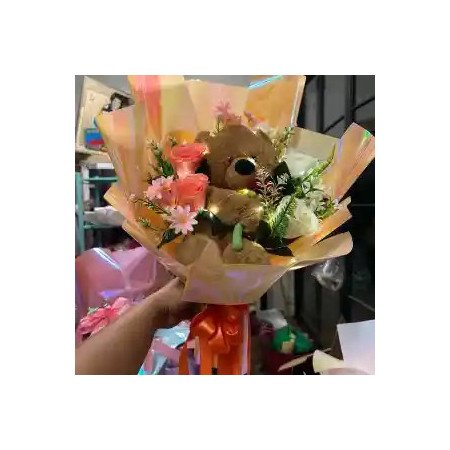  Artificial Flowers with teddy bear boquette Last Chance Deals - Foto 1