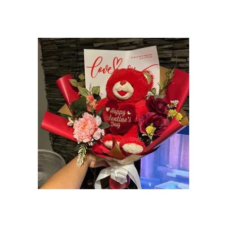  red teddy with heart rtificial Flowers boquette Last Chance Deals - Foto 1