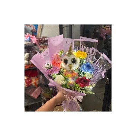 White Owl Unicorn Bouquet Gift - 3 