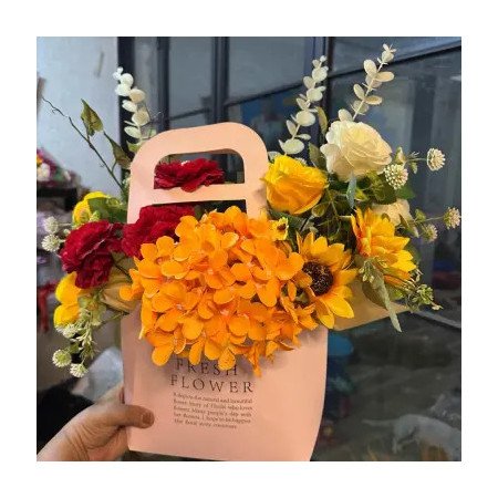 Artificial Flowers in Paper Basket