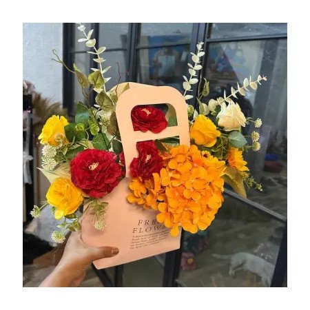 Artificial Flowers in Paper Basket