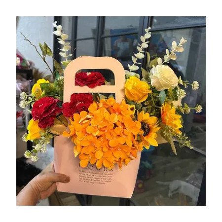 Artificial Flowers in Paper Basket