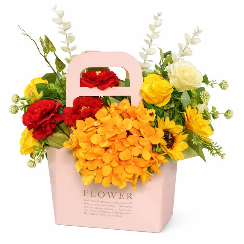Artificial Flowers in Paper Basket