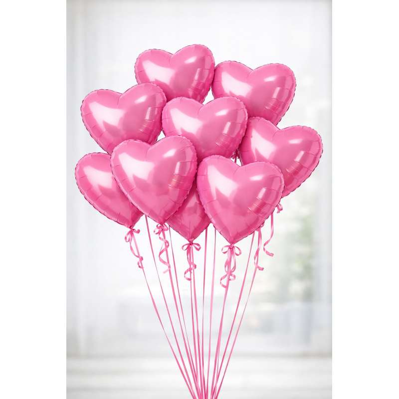 10 Pink Heart Balloons 18‑Inch on Ribbon - 1 