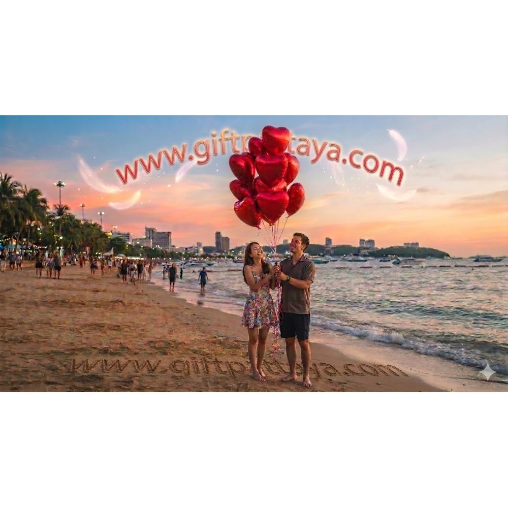 Red heart foil balloon bouquet