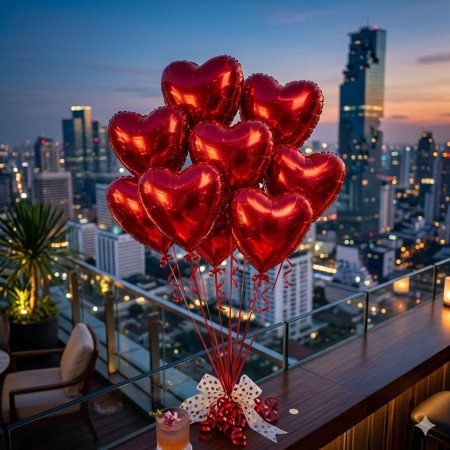 Mazzo di palloncini a forma di cuore rosso in lamina