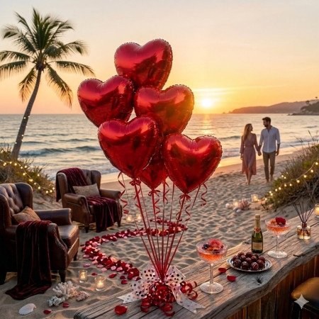 Mazzo di palloncini a forma di cuore rosso in lamina