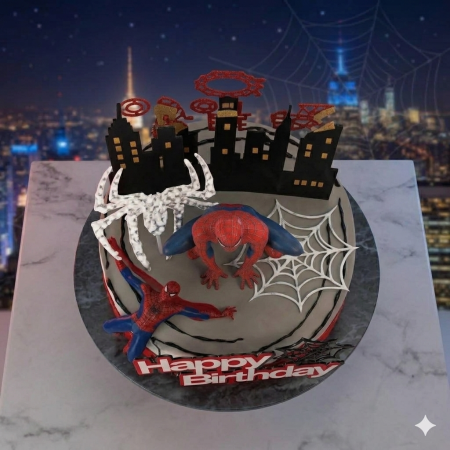 Τούρτα γενεθλίων με 3D αστικό τοπίο Spider-Man