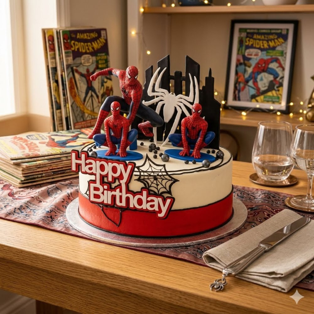 Pastís de celebració d'aniversari temàtic de Spider-Man