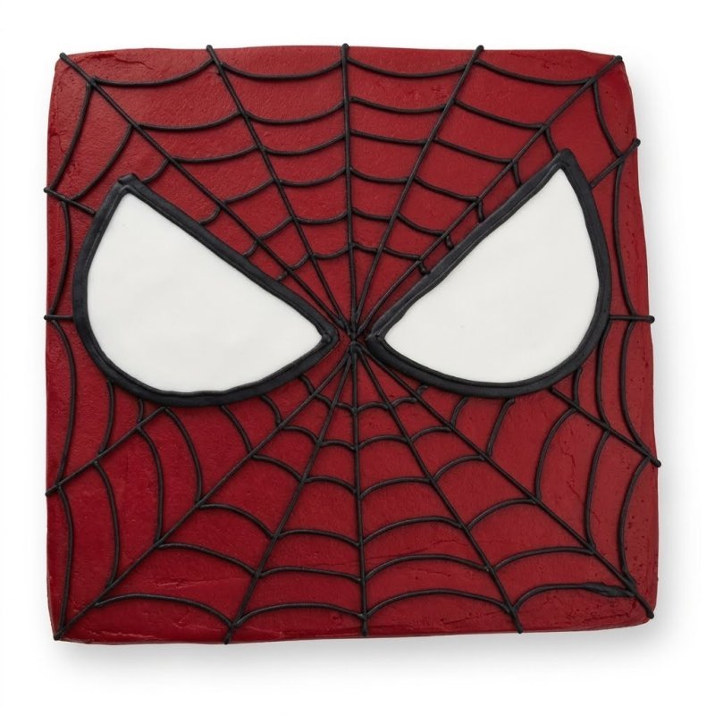 Vierkante taart met Spiderman gezicht thema