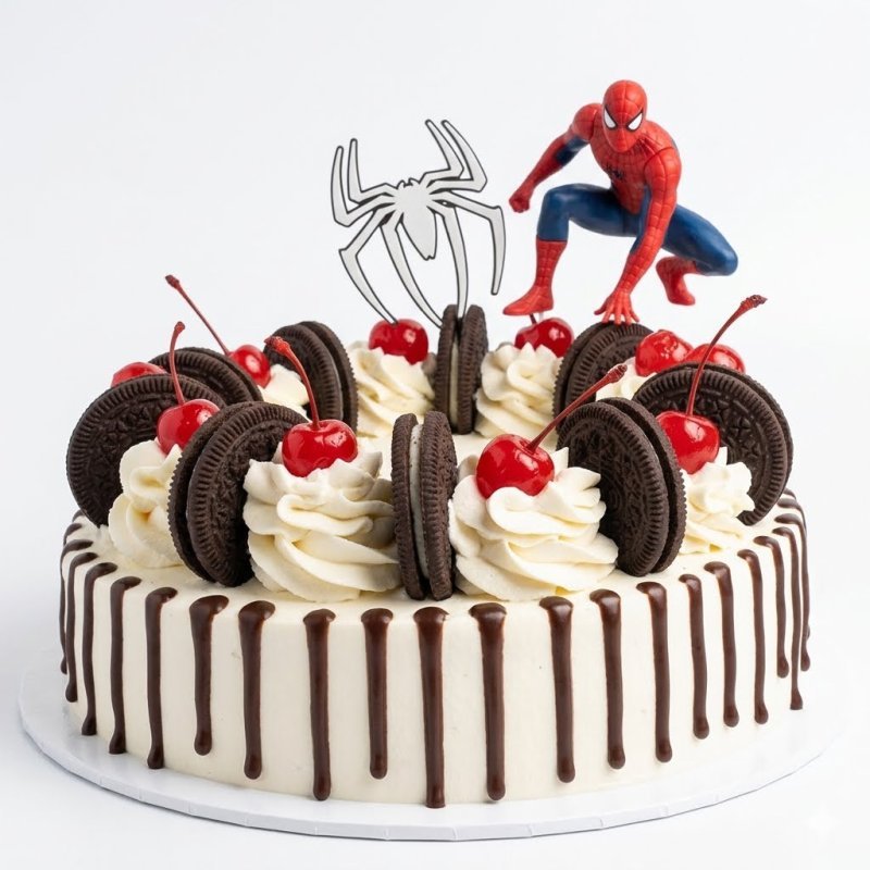 Chocolade drip cake met Spider-Man thema