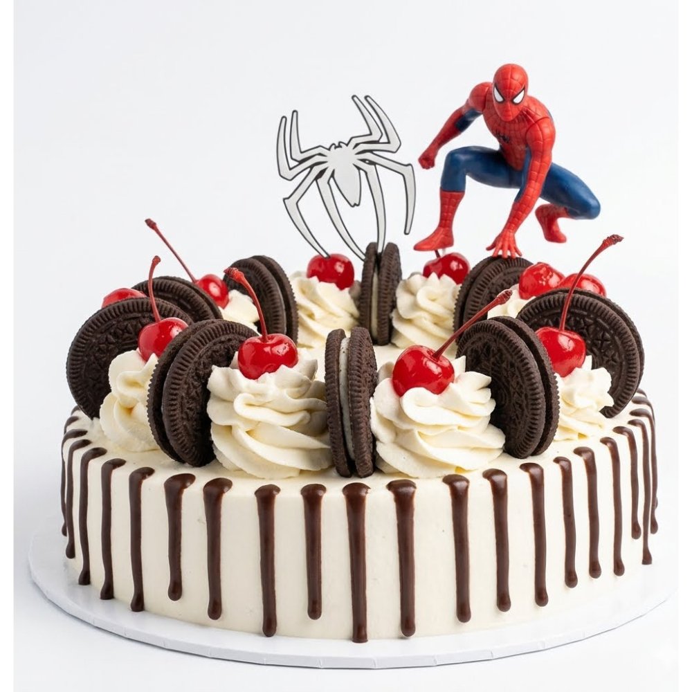 Pastís de xocolata amb degoteig temàtic de Spider-Man
