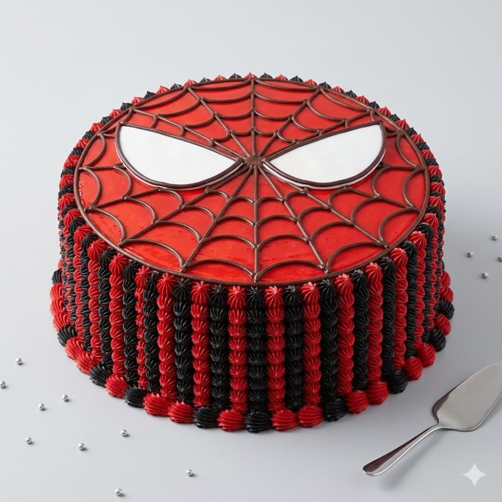 Cake Spiderman thema rode zwarte taart