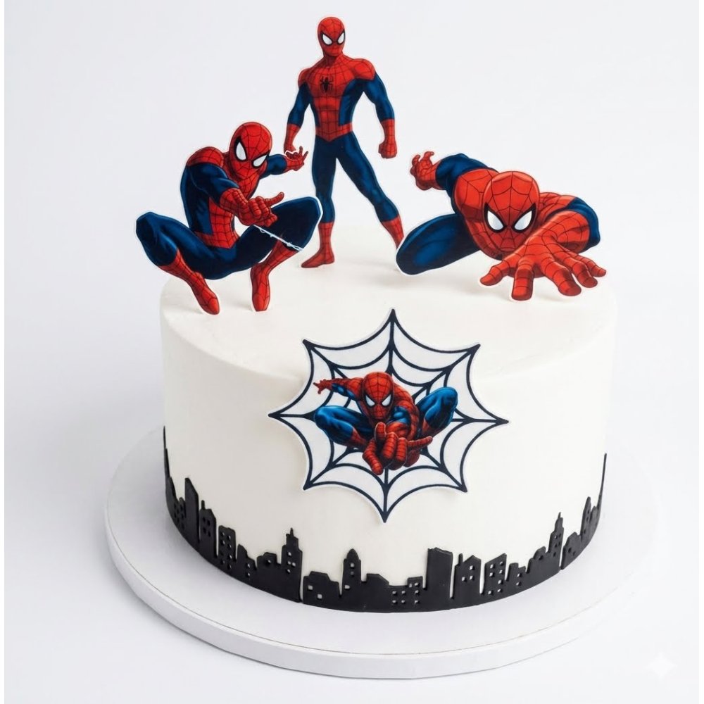 Pastel de cumpleaños blanco de Spider-Man