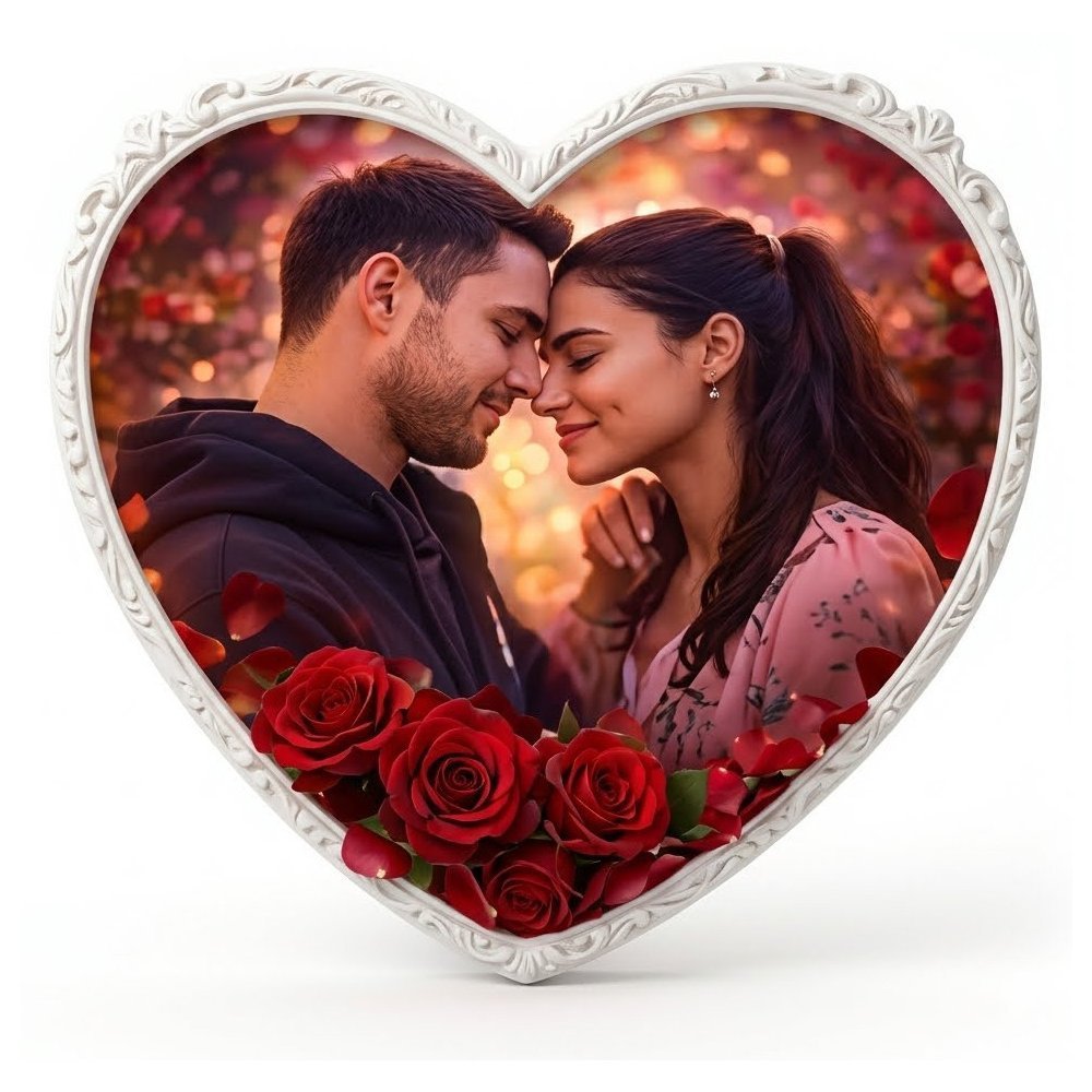 Ornate white heart photo frame