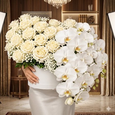 奢華白玫瑰與蝴蝶蘭花束 – GiftPattaya | 高級花藝布置