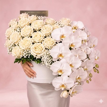 奢華白玫瑰與蝴蝶蘭花束 – GiftPattaya | 高級花藝布置