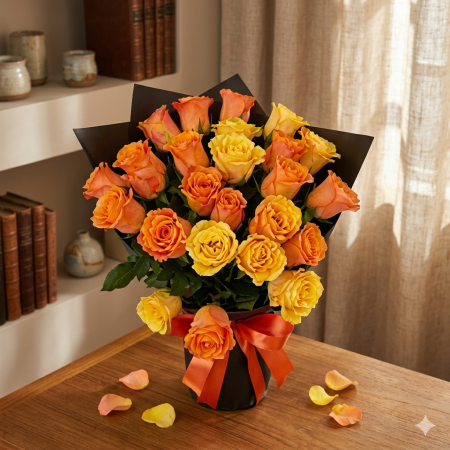 Golden Glow: Vibrant Orange & Yellow Roses 100-200-300-400-500 | Bouqu