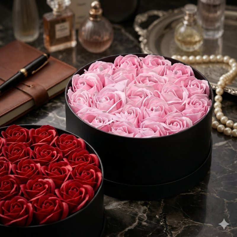 Røde og rosa rosebokser