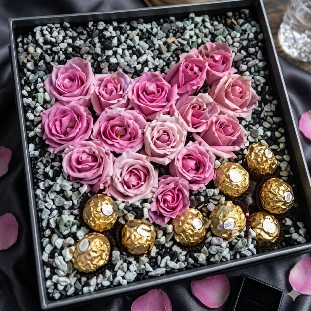 Rosa hjerte rose sjokolade gaveeske