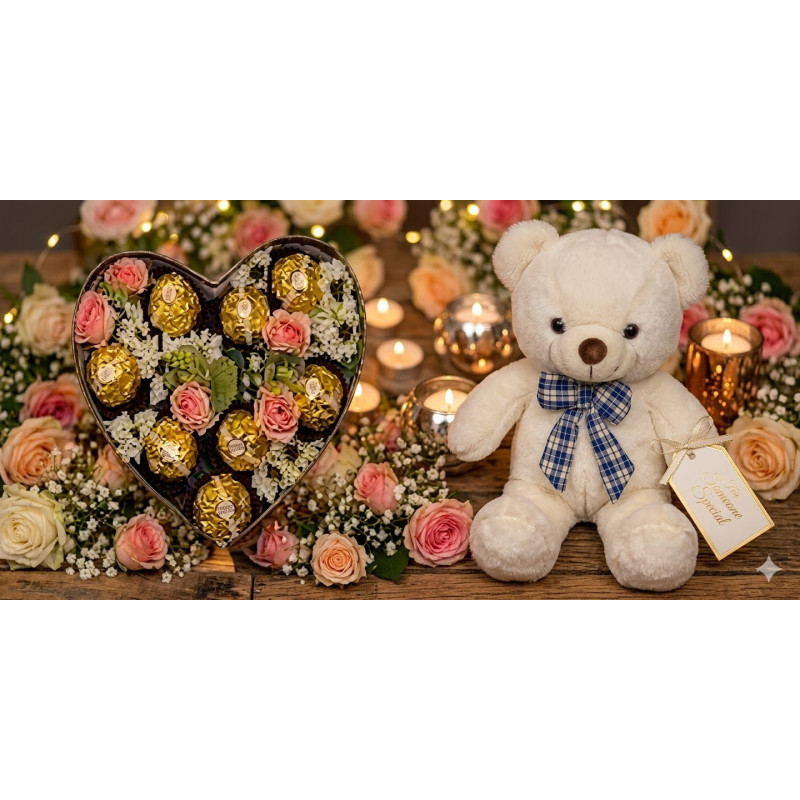 roses in box with chocolate and teedy bear - 4 Roses in Box with Chocolate & Teddy Bear | ROSE IN BOXSurprenez votre être cher a