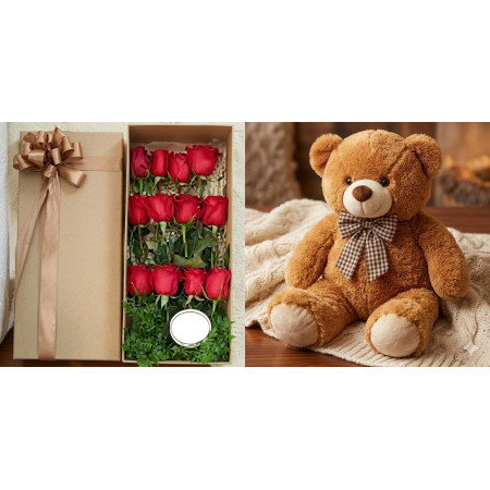 roses in box with teddy bear - 3 Roses in Box with Teddy Bear | Regal RomànticSorprèn la teva persona estimada amb les nostres i