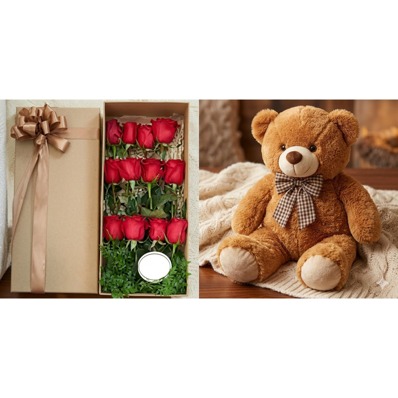 roses in box with teddy bear - 3 Roses in Box with Teddy Bear | Cadeau RomantiqueSurprenez votre être cher avec nos magnifiques 